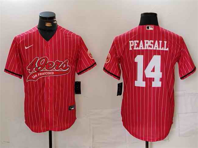 Men's San Francisco 49ers #14 Ricky Pearsall Red With Patch Cool Base Stitched Baseball Jersey